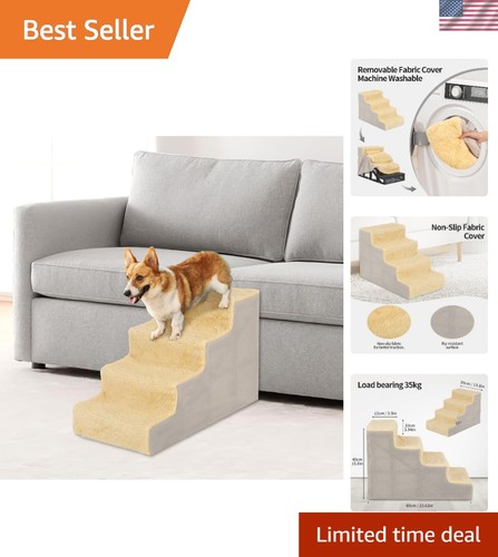 Beige step dog ramp - 4-step, with